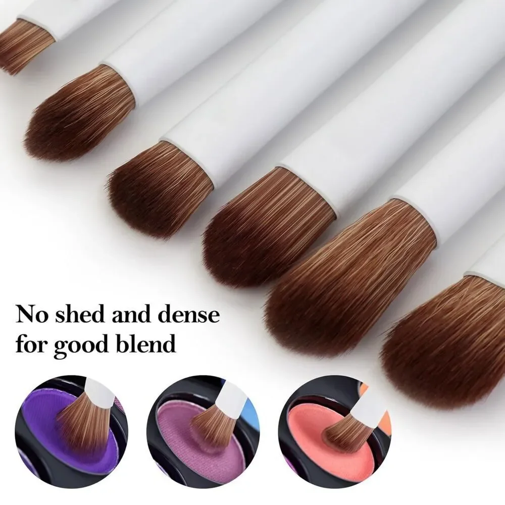 6 Pcs White Professional Blending Soft Hairs Eye Makeup Brush Set & Wood Handle
